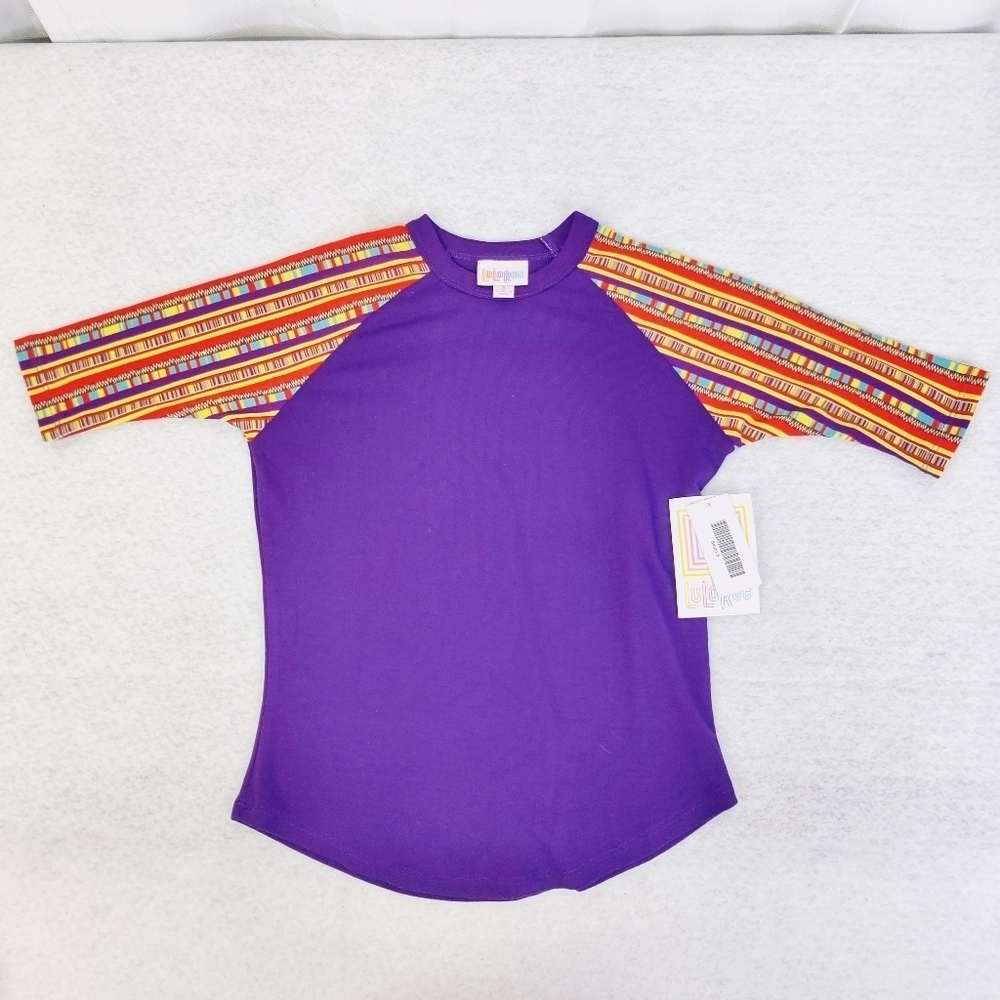 NEW LuLaRoe Sloan Tee Kids' Baseball Top Raglan Girls Boys Size 6 Purple